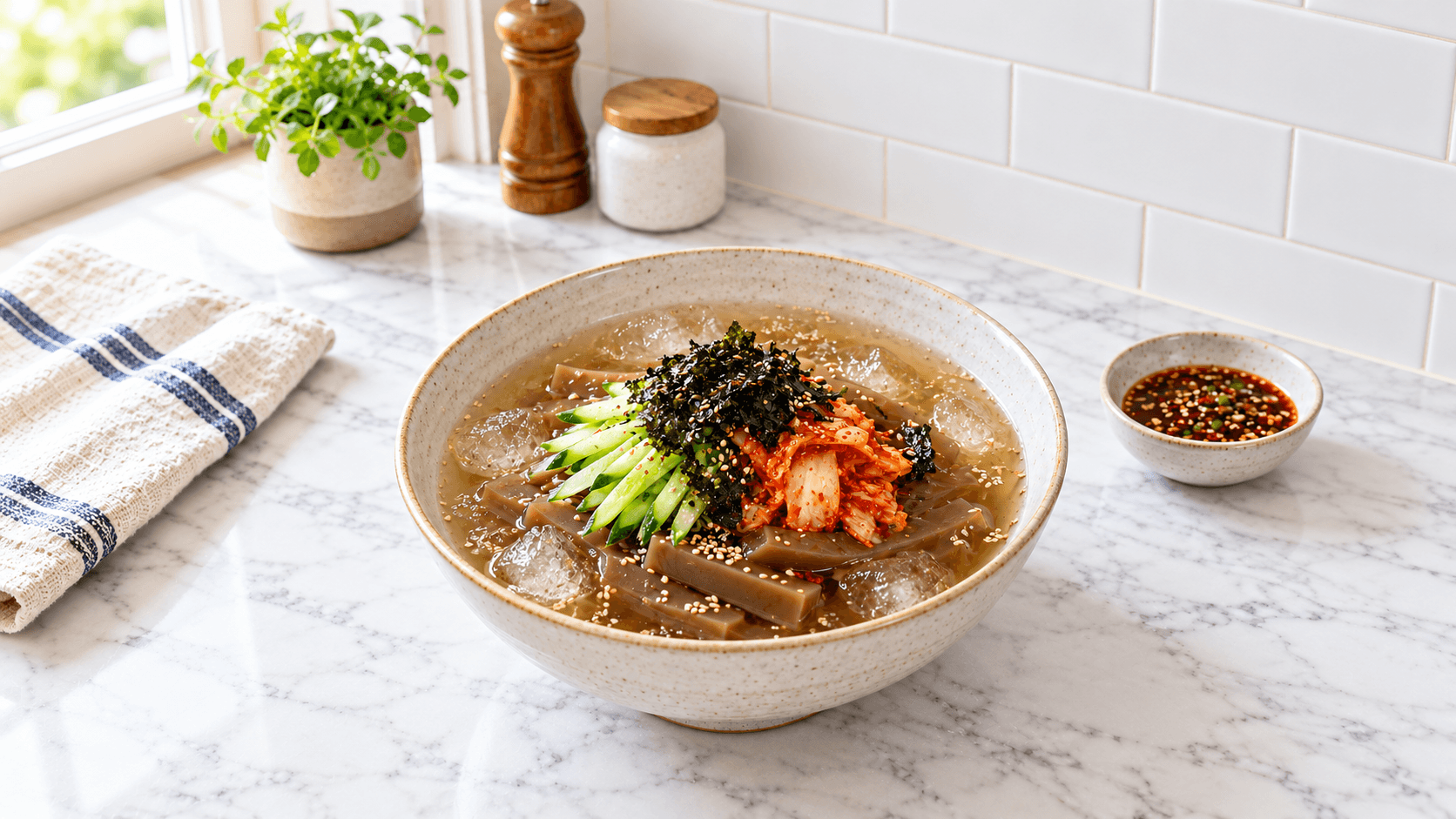 도토리묵 김치 국수
